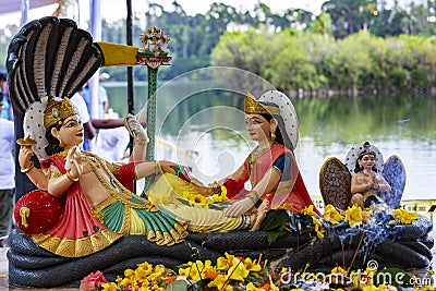 Statue of God Vishnu and Goddess Laxmi. Stock Photo