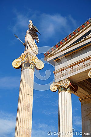 Statue of Goddess Athena at the Academy of Athens Stock Photo