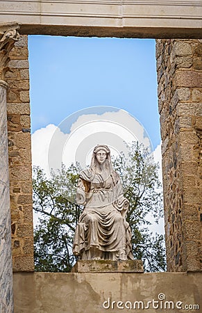 Statue of the goddess Ceres at the Roman Theatre in Merida, Spain Stock Photo
