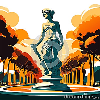 statue of the goddess of justice in the park. vector illustration AI generated Cartoon Illustration