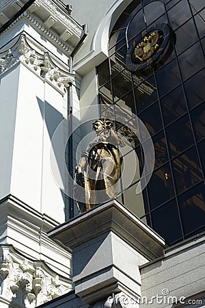 Statue of the goddess of Justice Themis on the building of the Supreme Court of Russia in Moscow Editorial Stock Photo
