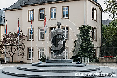 Statue of Grand Duchess Charlotte at the Place Clairefontaine in Luxembourg City Editorial Stock Photo