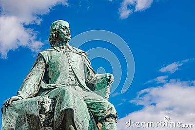 Statue of great scientist Otto Guericke in Magdeburg at blue sky, Germany, closeup, details. Concept historical heritage Editorial Stock Photo
