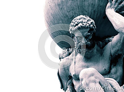 Statue of the Greek God Atlas holding the globe on his shoulders. Stock Photo