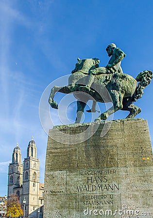 statue of hans waldmann in the swiss city zurich...IMAGE Editorial Stock Photo