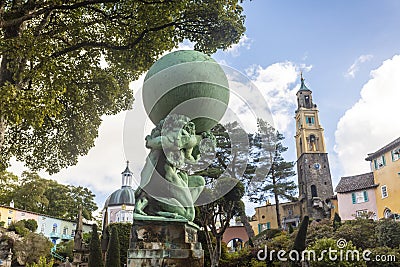 Statue of Hercules at the Portmeirion Village in North Wales, UK. Editorial Stock Photo