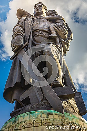 Statue of the heroic Soldier Liberator in Soviet War Memorial, Berlin, germany Editorial Stock Photo