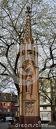 Statue at the Historical Cathedral in the Old Town of Aachen, North Rhine - Westphalia Editorial Stock Photo