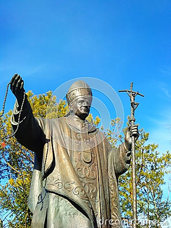 Statue in honor of the Saint Pope John Paul II, Kamenets-Podolsky, Ukraine Editorial Stock Photo