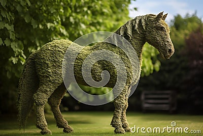 statue of horse made of leaves in garden Stock Photo