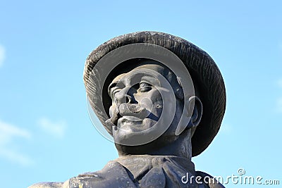 The statue of i l caragiale from Ploiesti. Close-up image. Stock Photo