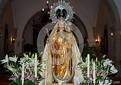 Statue of the image of the virgin inside the church Stock Photo