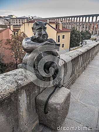 Statue of the imp making a selfie on the slope of San Juan, recently installed Editorial Stock Photo