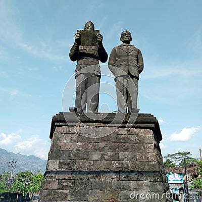 Statue of Indonesian proclaimer Mr. Soekarno, Mr. Hatta, the first Indonesian president, at the intersection of Magelang road Editorial Stock Photo