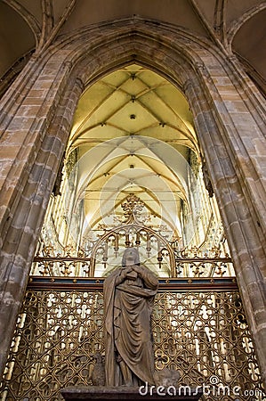 Statue inside the Cathedral of St. Vitus. Editorial Stock Photo