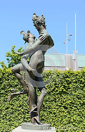 Statue inside park of Rijksmuseum in Amsterdam Editorial Stock Photo