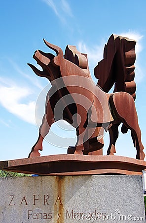 Statue of iron bull in Zafra, Extremadura Editorial Stock Photo