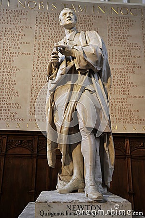 Statue of Isaac Newton, Trinity College Chapel Editorial Stock Photo