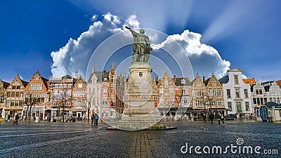 Statue of Jacob van Artevelde in the Vrijdagmarkt square, Ghent, Belgium Editorial Stock Photo