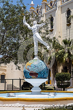 Statue of Jai Alai Player in Front of Former Arena in Tijuana, Mexico Editorial Stock Photo