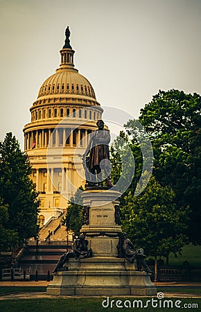 Statue of James Garfield in front of the United States Capitol Building in Washington Editorial Stock Photo