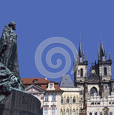 Statue of Jan Hus in Old Town Square, Prague Stock Photo