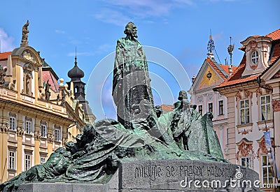 Statue of Jan Hus in Prague Stock Photo