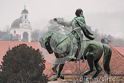 Statue of Janos Hunyadi on Szechenyi Square in Pecs, Hungary Stock Photo