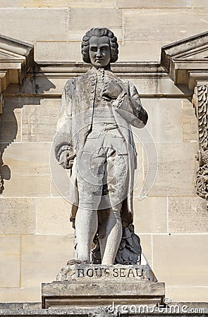 Statue of Jean-Jacques Rousseau on the Louvre palace, Paris, France Editorial Stock Photo