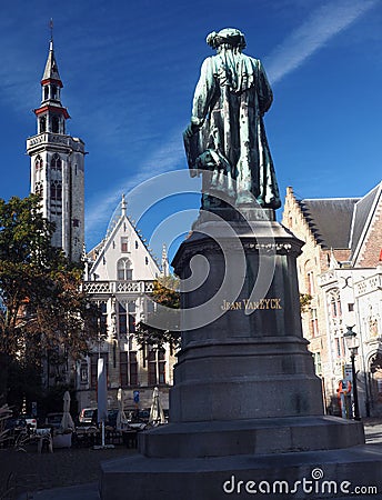 Statue Jean Van Eyck Square Bruges Belgium Stock Photo