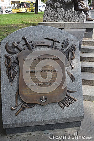 Statue of Jerzy Franciszek Kulczycki details Editorial Stock Photo