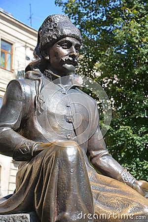 Statue of Jerzy Franciszek Kulczycki details Editorial Stock Photo