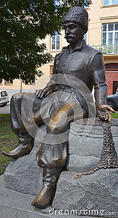 Statue of Jerzy Franciszek Kulczycki details Editorial Stock Photo