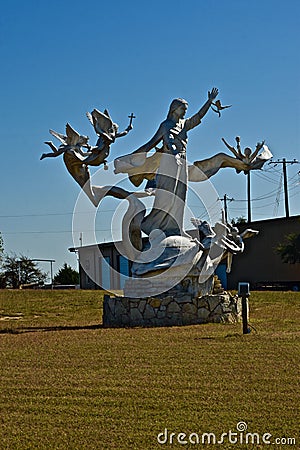 Statue of Jesus and Angels Display along Weatherford, Texas Highway. Editorial Stock Photo