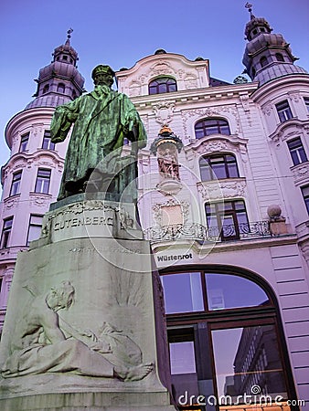 Statue of Johannes Gutenberg made by Jerzy Plecnik Editorial Stock Photo