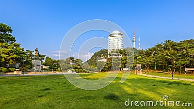 Statue of Kim Gu at Baekbeom square in Namsan park, Seoul, South Korea Editorial Stock Photo