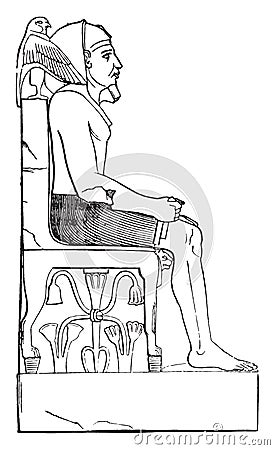 Statue of King Chephren, vintage engraving Vector Illustration