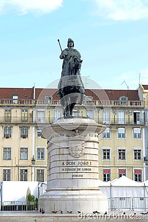 Statue of King Joao I at Praca da Figueira, Lisbon Stock Photo