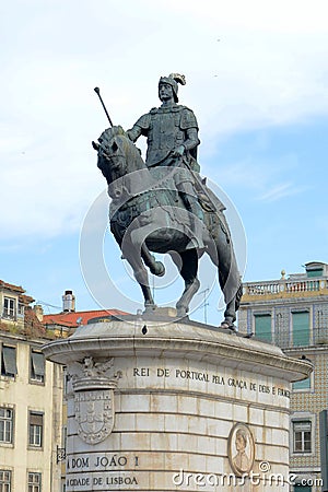 Statue of King Joao I at Praca da Figueira, Lisbon Stock Photo