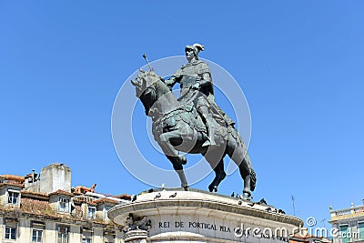 Statue of King Joao I at Praca da Figueira, Lisbon Stock Photo