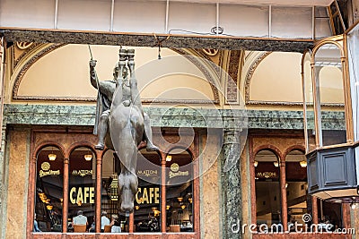 Statue of king Wenceslas riding an upside-down dead horse. The sculpture of David Cerny Editorial Stock Photo