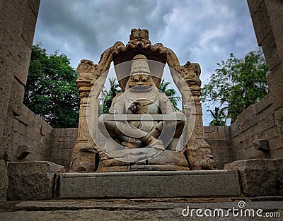 Statue of Lakshmi Narasimha Temple at Hampi Stock Photo