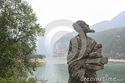 The statue of Li Bai beside Qutang Gorge in Baidi City Stock Photo