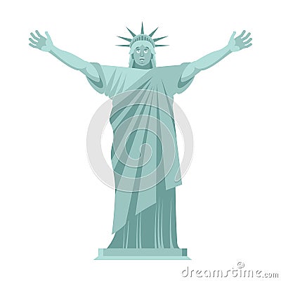 Statue of Liberty is cheerful. Happy landmark America. Sculptur Vector Illustration