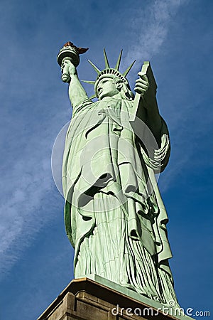 The Statue of Liberty is a colossal copper statue designed by Auguste Bartholdi a French sculptor was built by Gustave Eiffel Stock Photo