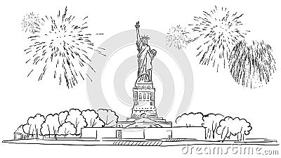 Statue of Liberty with Firework Illustration Vector Illustration