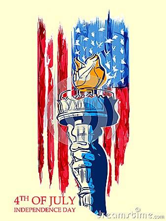 Statue of Liberty on Fourth of July background for Happy Independence Day of America Vector Illustration