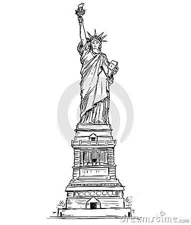 Statue of Liberty Hand Drawing. Vector Illustration