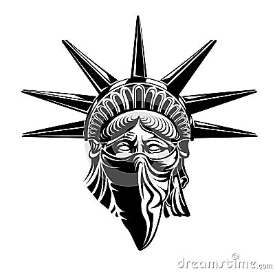 Statue of Liberty head with Bandana on face. Vector illustration symbol of america Vector Illustration