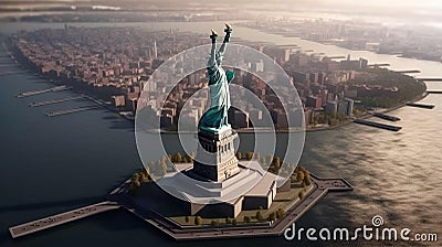 Statue of liberty on the island view from above. A symbol and independence of the American people. AI generated Stock Photo
